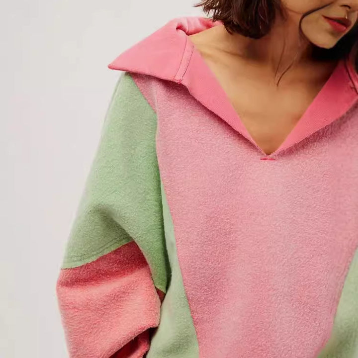 Damer afslappet oversized fleece-trøje med høj krave og snøre Stilla