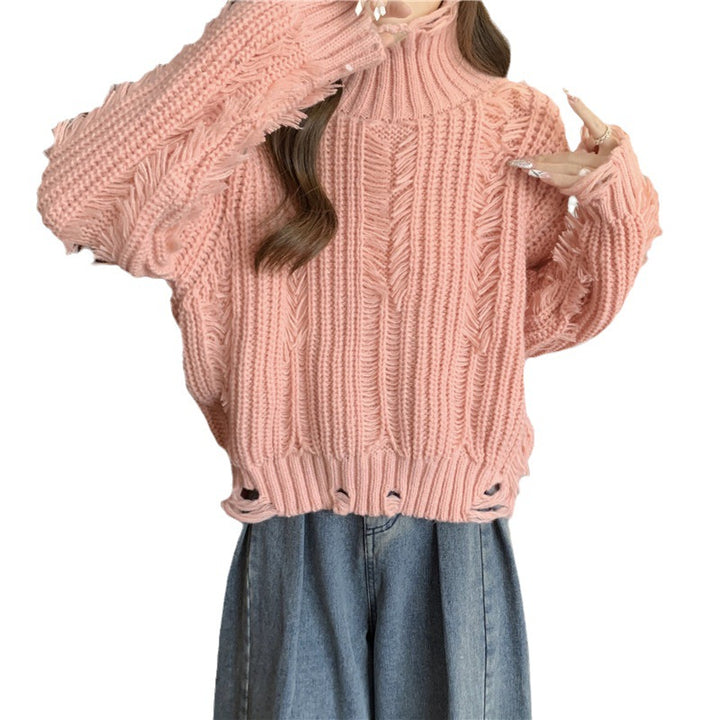Femme Distressed Chunky Knit Rullekravepullover Stilla