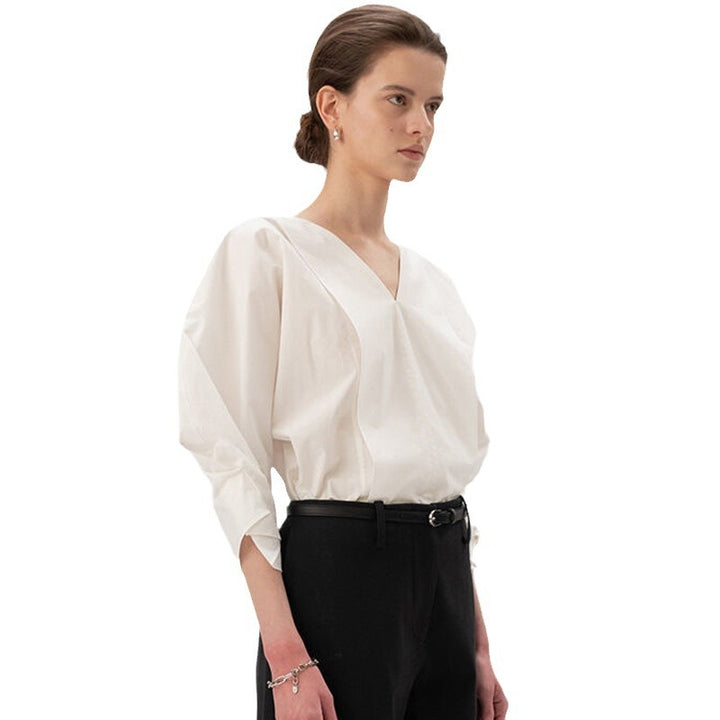 Kvinder fashionable bluse med voluminøse ærmer og v-formet halsudskæring Stilla