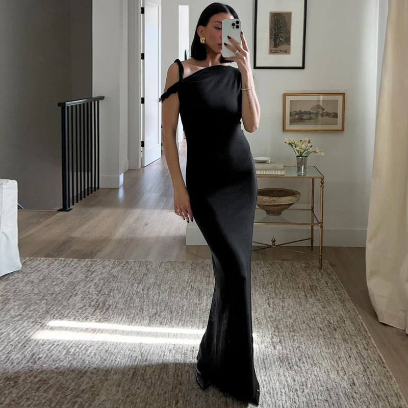 Dame Elegante Maxikjole med asymmetrisk Udsnit og figursyet Snit Stilla