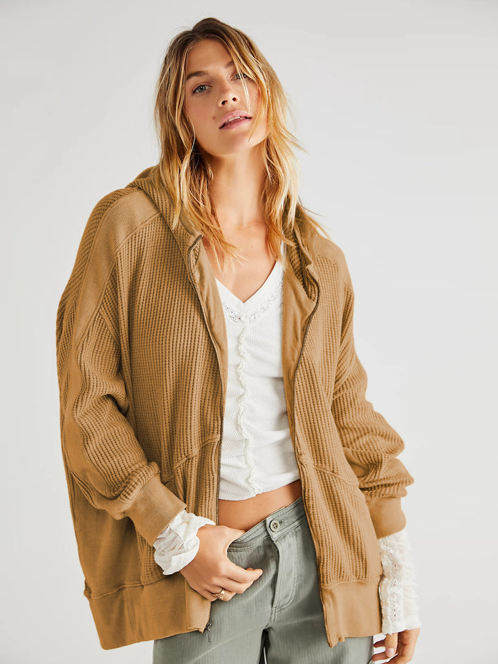 Dame afslappet oversized hoodie i karakteristisk vaffelmateriale Stilla
