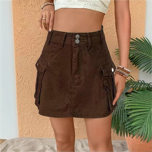Dame Denim-Mini nederdel med påsyede lommer og moderne detaljer Skovae