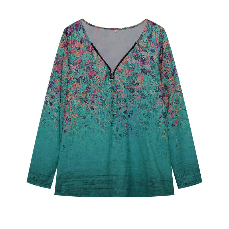 Dame Langarm Kunstnerisk Floral Tryktop Stilla