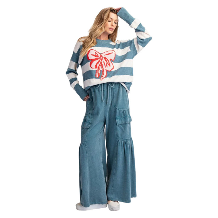 Dame stilfuld sweater med stort bånd-motiv Stilla