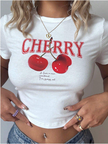 Dame Crop-T-Shirt med kunstnerisk blodtryksdesign Skovae