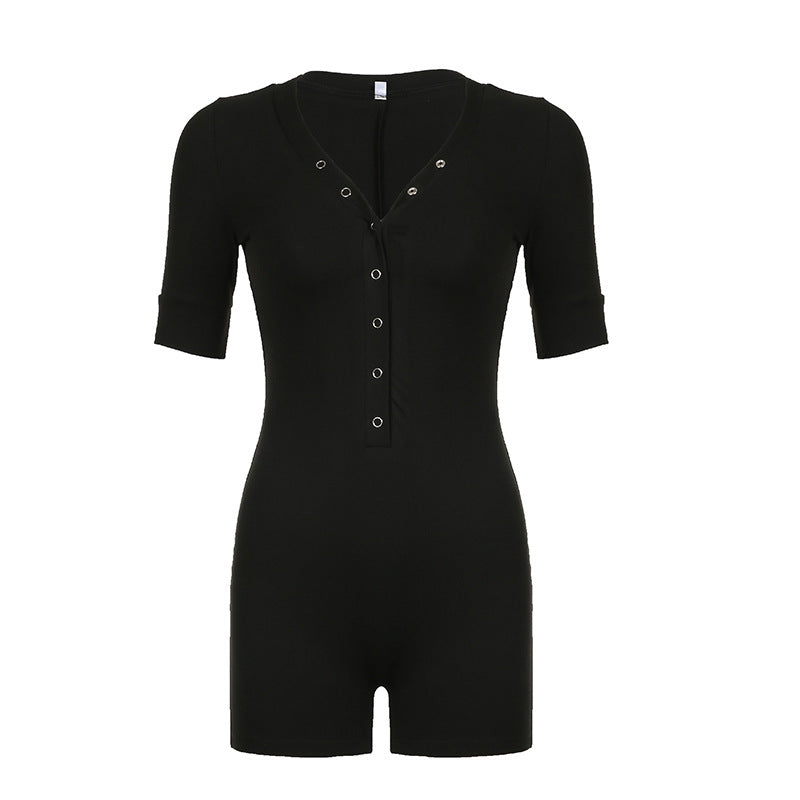 Dame Figurtilpasset Jumpsuit med kort ærme og moderne udskæring Skovae