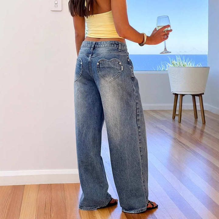 Kvindernes brede jeans med høj talje og afslappet stil Skovae