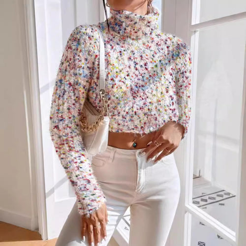 Dame moded Crop-Cardigan med farverigt strukturmønster Stilla
