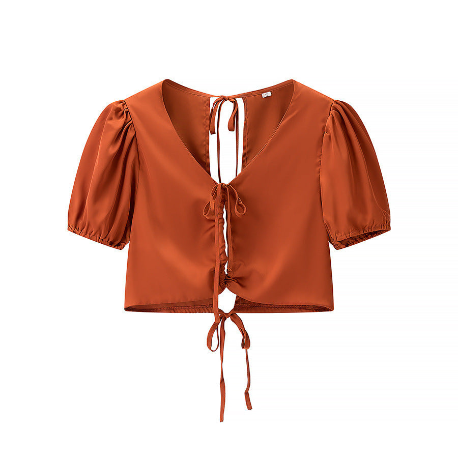 Dame Crop-Top med fordelagtig båndlukning og vide ærmer Stilla