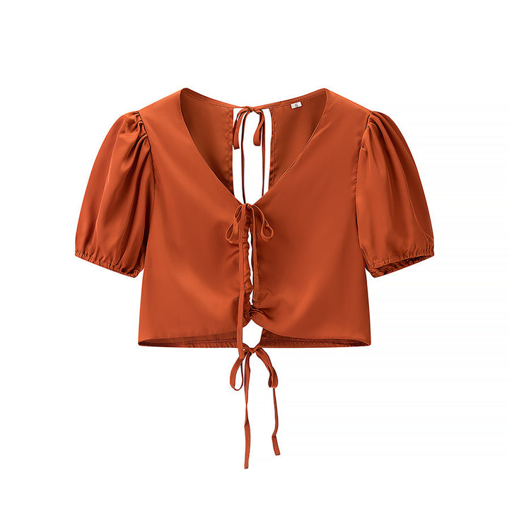 Dame Crop-Top med fordelagtig båndlukning og vide ærmer Stilla