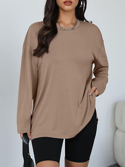 Kvinders Casual Langærmet T-Shirt med Side Slids Stilla