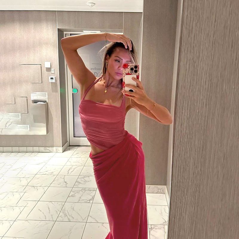 Dame Elegant Wrap Maxi Kjole med Smalt Halter Design Skovae