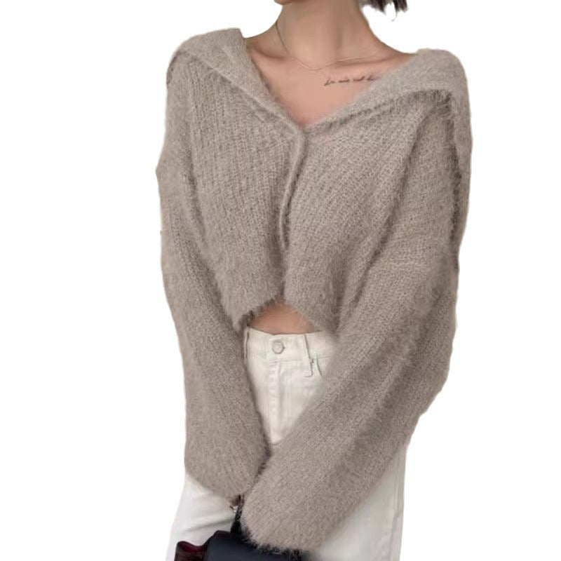 Kvindernes cropped cardigan med hætte Stilla