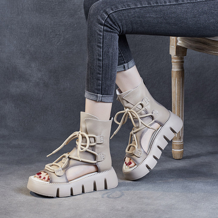 Dame Chunky Plateau snørestøvler med unikt cut-out design Stilla