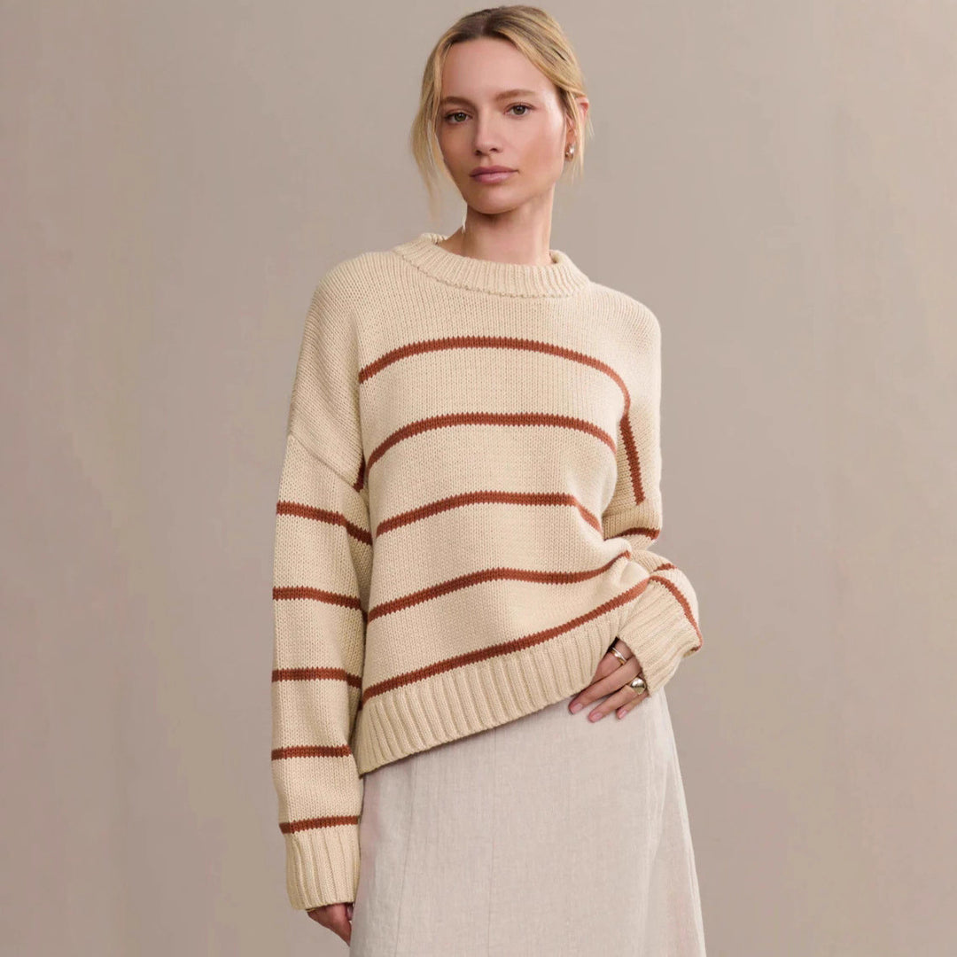 Kvinders afslappede strikket sweater med brede striber og rund hals Stilla