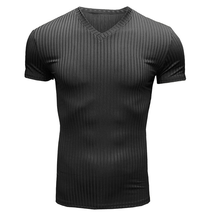 Herrer V-hals T-shirt med ribstruktur Stilla
