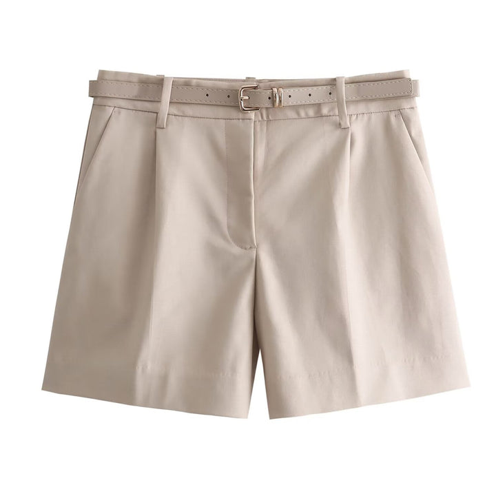 Femme Taljerede High-Waist Chino-Shorts med Bælte-Detail Stilla