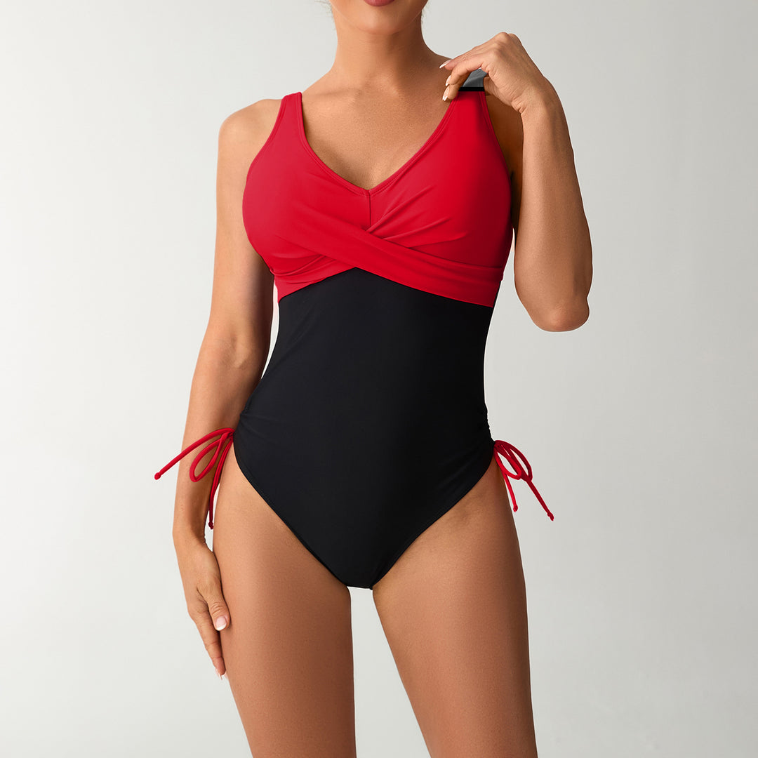 Dame Én-delt Badedragt med moderne Wrap-design og sidebindinger Skovae