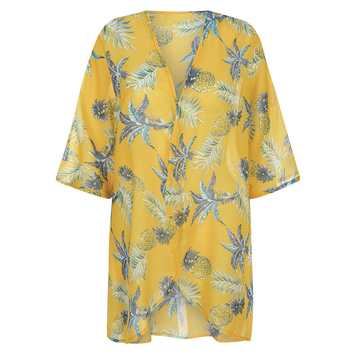 Dame Strandkimono med stilfuldt ananasprint og åbne ærmer Stilla