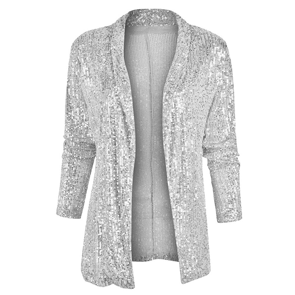 Dame Glitrende Overshirt-Jakke med elegant snit og skinnende Paillettetrim Stilla
