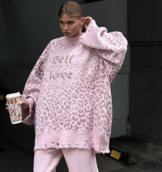 Dame Oversized Strikpullover med afslappede trykdetaljer og modemæssig vask Stilla