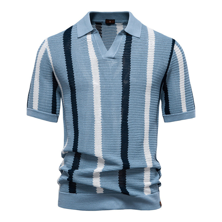 Herrer Polo-shirt med moderne V-udskæring og struktureret stribemønster Stilla