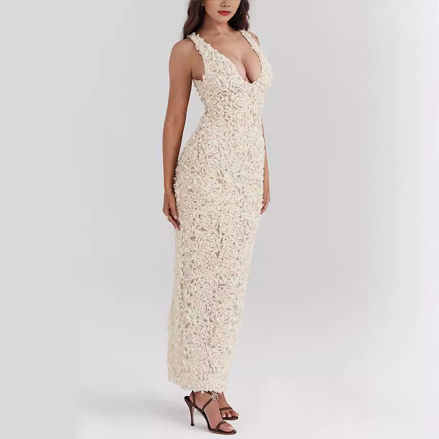 Dame Elegant Vinterkjole med Blomsterapplikationer Stiila