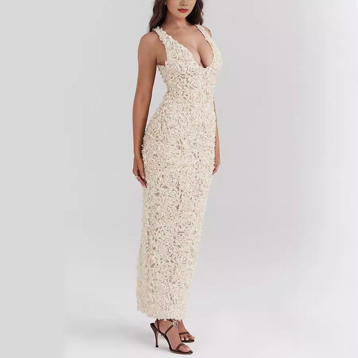 Dame Elegant Vinterkjole med Blomsterapplikationer Stiila