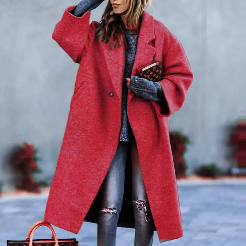 Dame Oversized Uldfrakke med struktureret Design og Knapliste Stilla