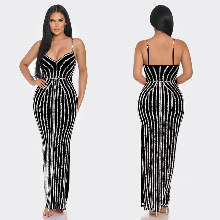 Dame Elegante Stripet Maxikjole Stilla