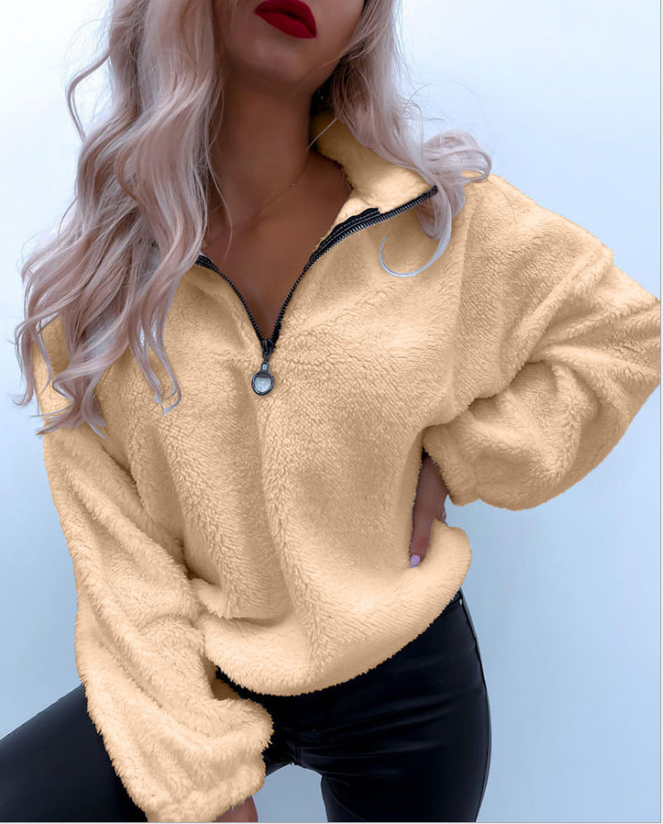 Dame Fleece Pullover med halvsides lynlås og blødt teddy-fleece Stilla