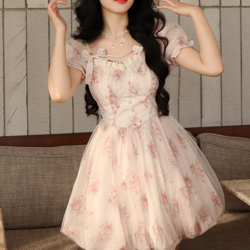 Femme Floral Print Puff Sleeve Mini Kjole Stilla