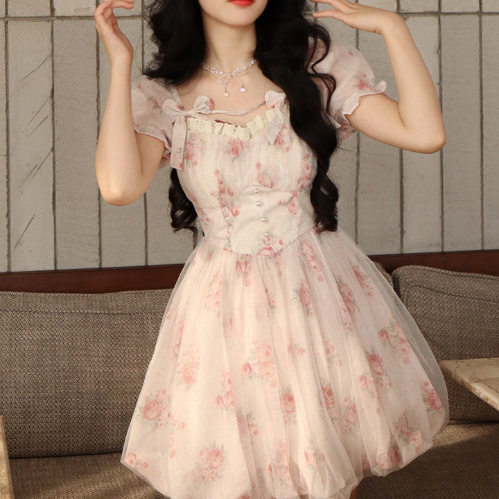 Femme Floral Print Puff Sleeve Mini Kjole Stilla