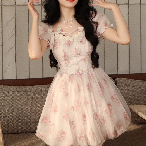 Femme Floral Print Puff Sleeve Mini Kjole Stilla