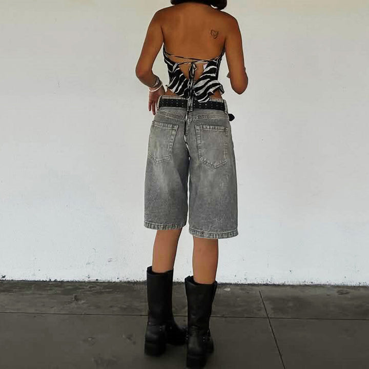 Damer højtskårne denim-shorts i moderne stil Skovae