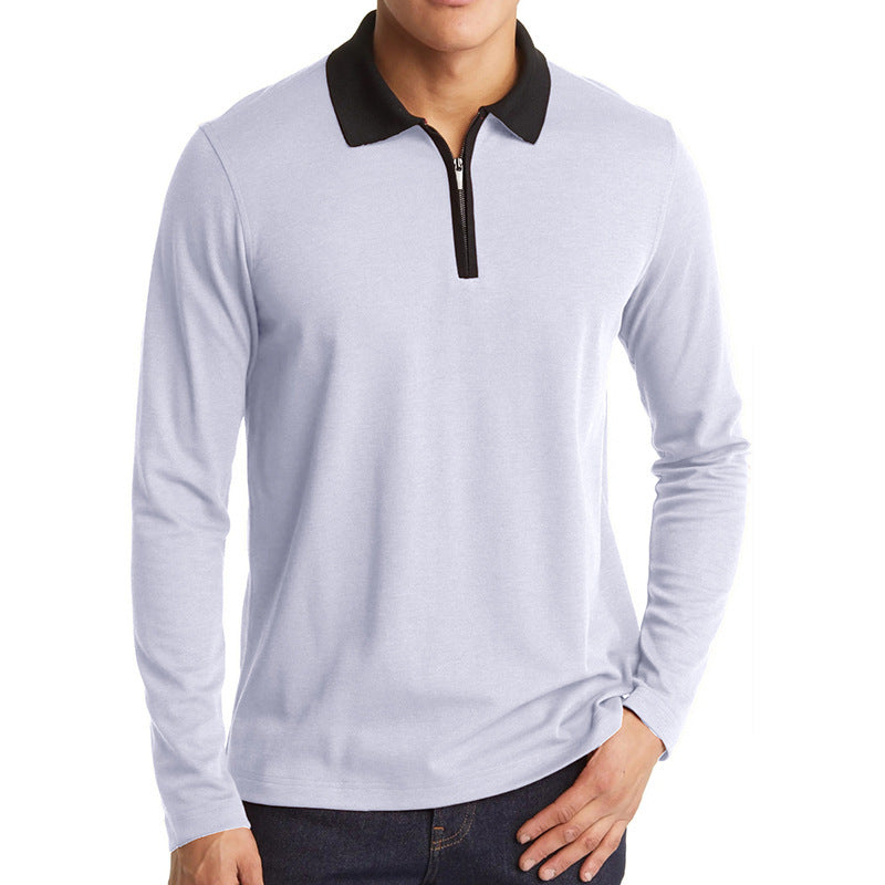 Herrer Sporty Langærmet Polo med Ståkrave og funktionel Lynlås Stilla
