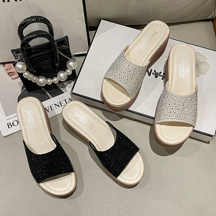 Dame Wedge-sandaler med glitterende strass og komfortabelt fodseng Stilla