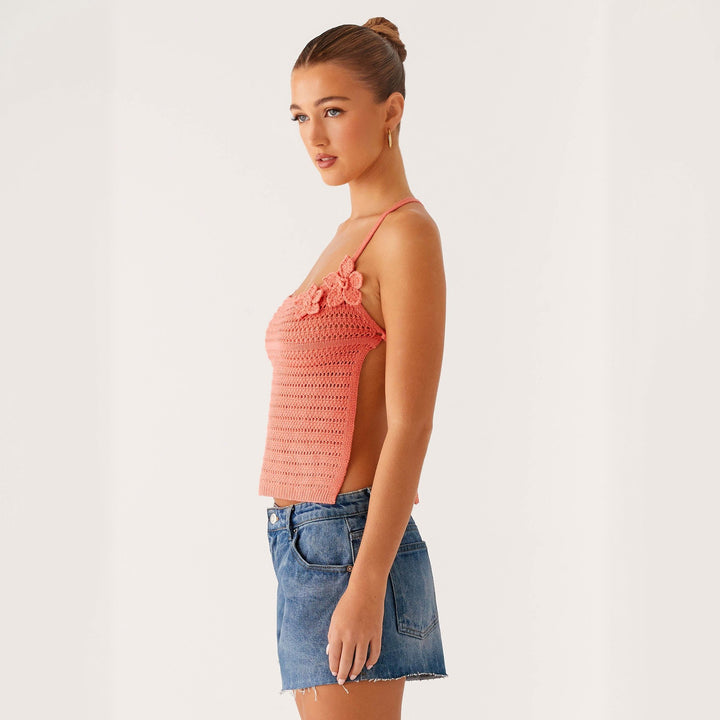 Damer Cropped Hækletop med blomsterdekoration Stilla
