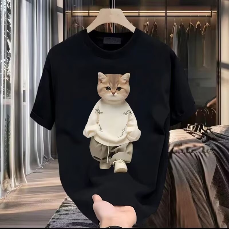 Dame T-shirt med kreativ katte-design og afslappet snit Stilla