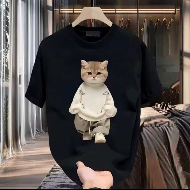 Dame T-shirt med kreativ katte-design og afslappet snit Stilla