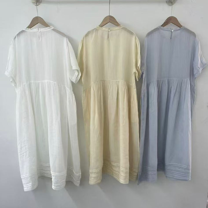 Femme Let Broderi A-linje Kjole Stilla