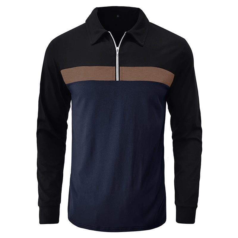 Herren sporty langærmet skjorte med moderne halv lynlås og farveblokdesign Stilla