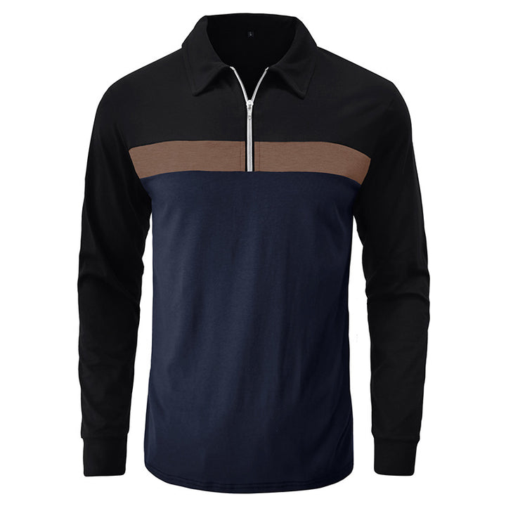 Herren sporty langærmet skjorte med moderne halv lynlås og farveblokdesign Stilla