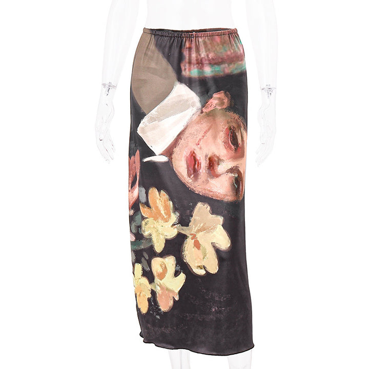 Dame cropped T-shirt med kunstnerisk tryk og tætsiddende pasform Skovae
