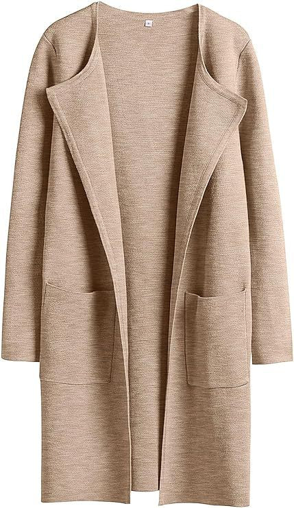 Dame Oversized Strikjakke med åbne front og praktiske lommer Stilla