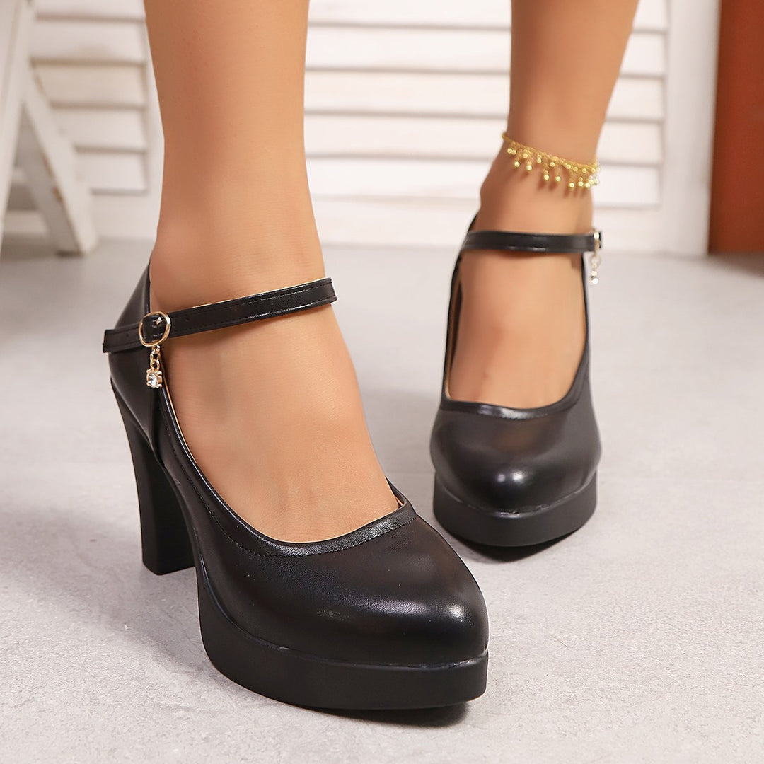 Dame High-Heel Pumps med justerbar rem og funklende detalje Stilla