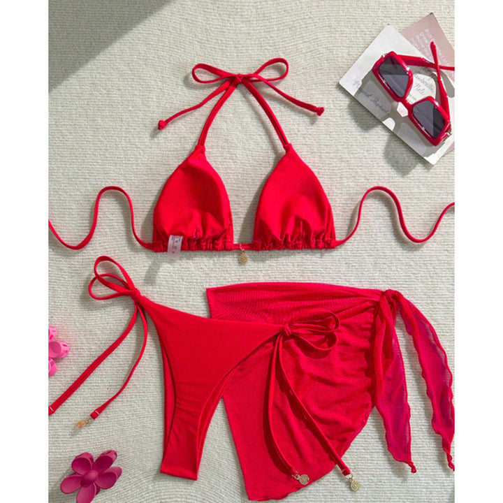 Dame Triangel-bikini med sidelæns indpakket nederdel Skovae