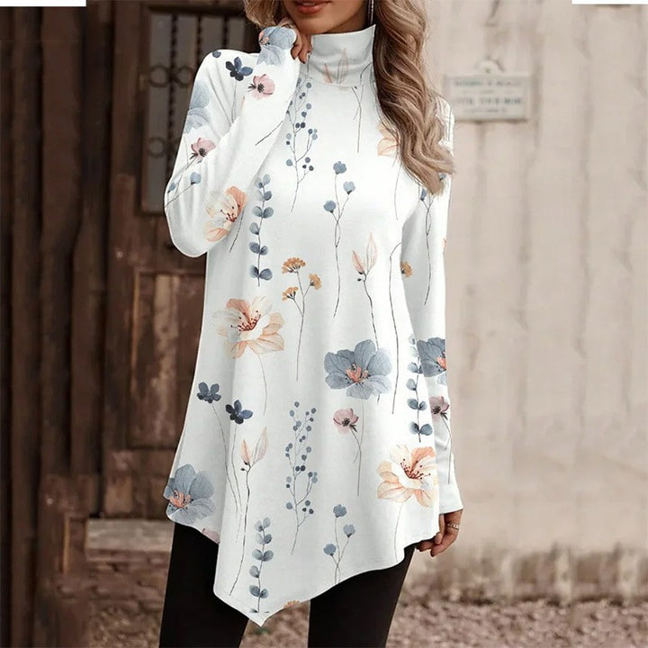 Dame Modisk Tunika-Overdel med højhalset krave og floral design Stilla