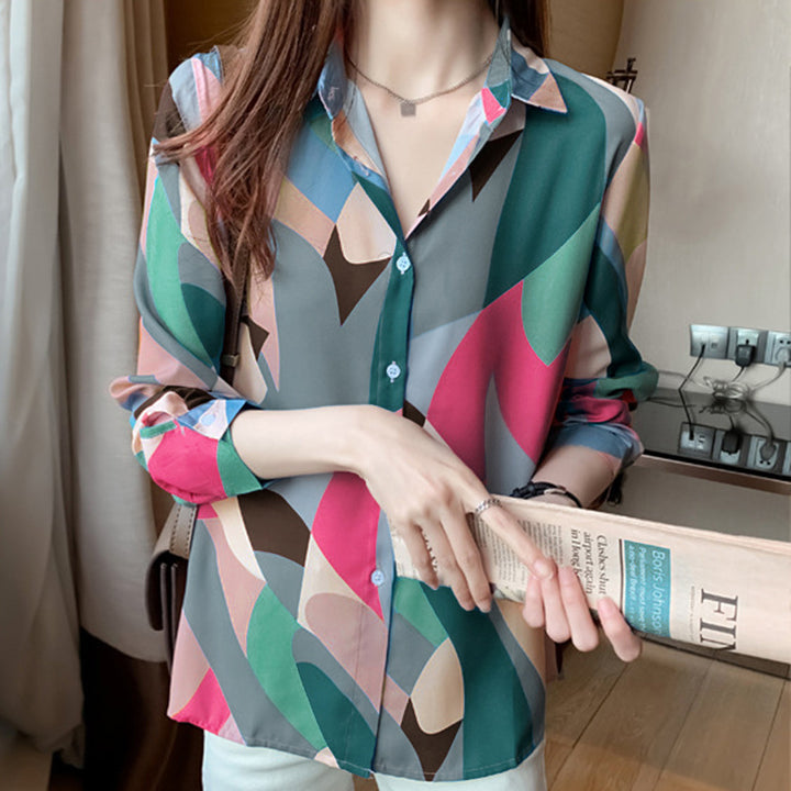 Dame mode bluse med geometrisk mønster Stilla