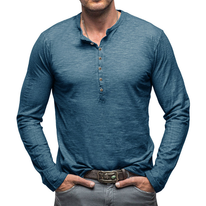 Herrer Langærmet Henley-Shirt med knapbar front og afslappet pasform Stilla
